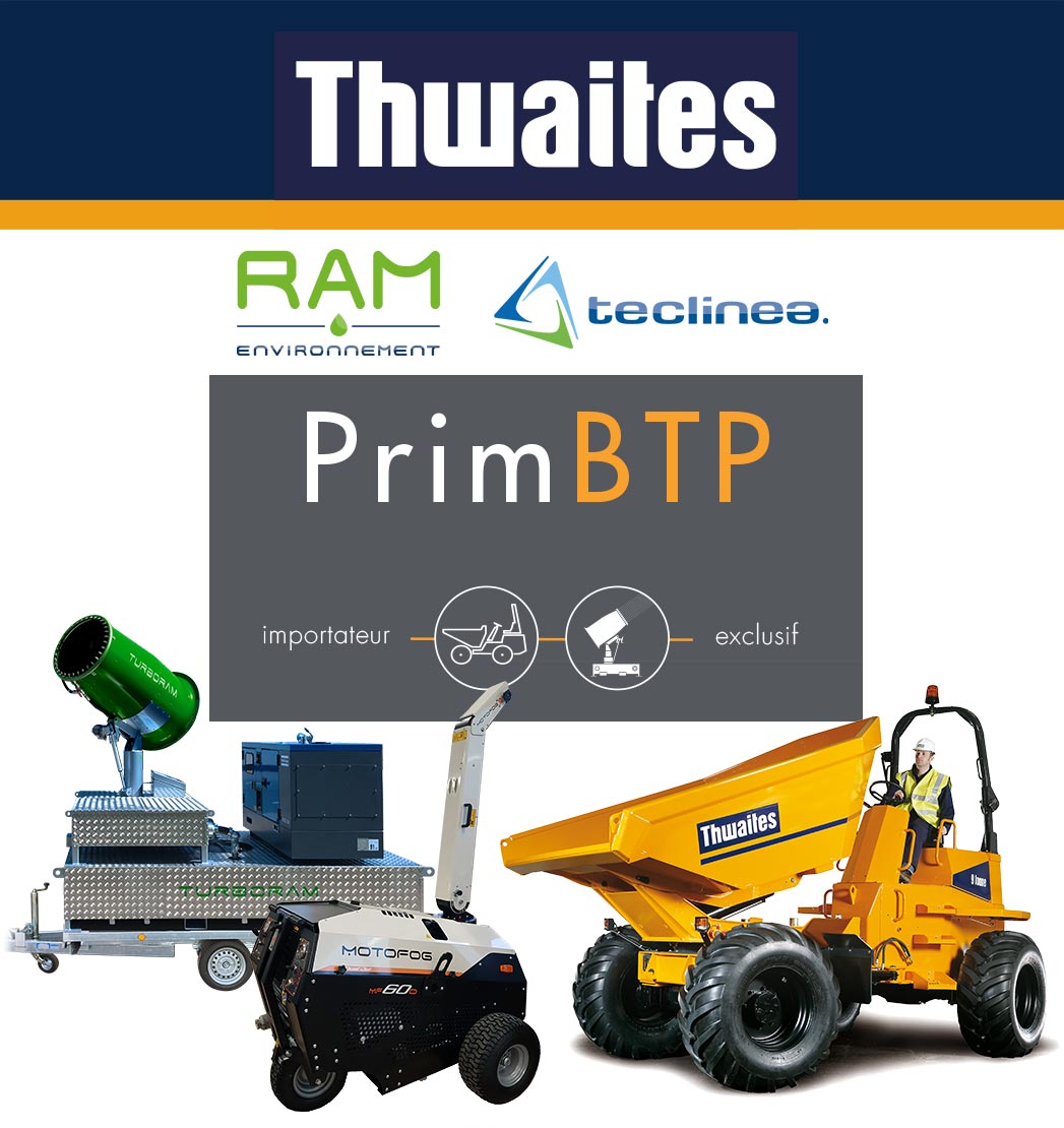PrimBTP votre Importateur Exclusif de Dumpers Thwaites en France. Découvrez notre gamme de mini tombereaux et motobasculeurs de 1 tonne à 9 tonnes à travers notre réseau de loueurs et distributeurs à proximité de Marseille, Paris, Lyon, Nice, Toulouse, Bordeaux, Lille, Nantes, Rennes, Montpellier, Rouen, Amiens, Le Havre, Grenoble, Dijon, Toulon, Reims, Avignon, Cannes, Carcassonne, Cannes, Nimes, Clermont-Ferrand, Nancy, Angers, Cayenne, Metz, Ajaccio, Tours, Brest, Lourdes, Aix en Provence, Salon de Provence, Calais, Saint-Tropez, Arles, Orléans, Annecy, Poitiers, La Rochelle, Strasbourg, Valence, Biarritz et Chambéry.